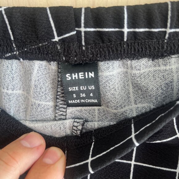 Womens Shein‎ Stretch Waist Pull On Pants S Small Black & White Checked Slacks - Picture 4 of 6